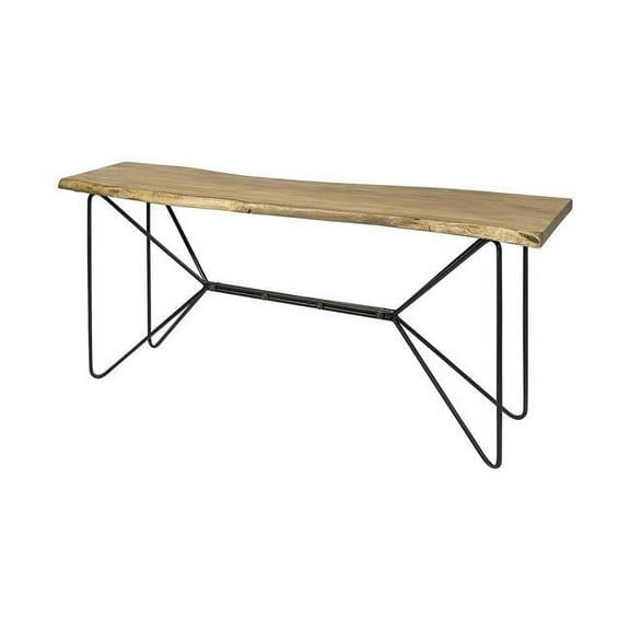 Live Edge Solid Acacia Wood Console Table with Black Matte Iron Frame, Light Brown