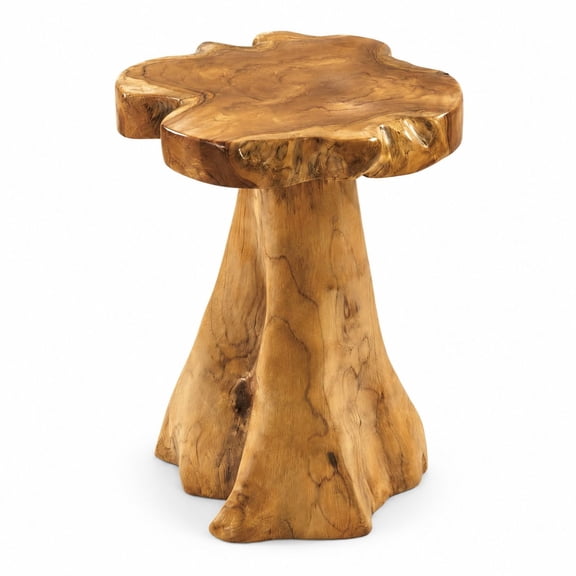 Live Edge Teak Wood Plant Stand 15.5x15.5x19.5 Inches, Rustic Tree Stump End Table for Living Room Bedroom, Solid Wood Side Table for Coffee or Courtyard Decor