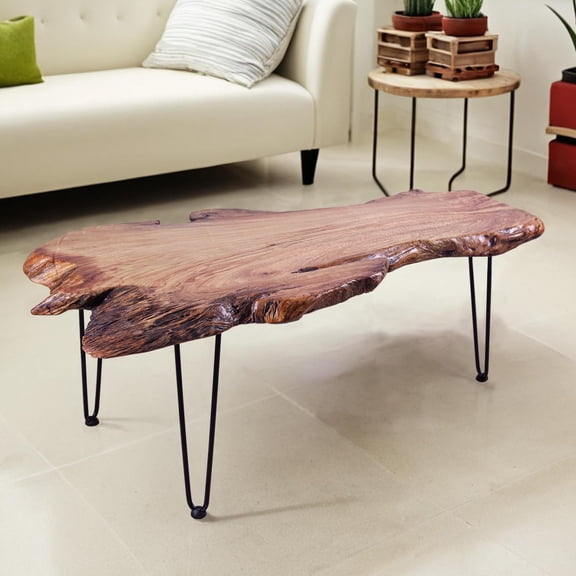 Live Edge Wood Coffee Table With Hairpin Legs Small Size