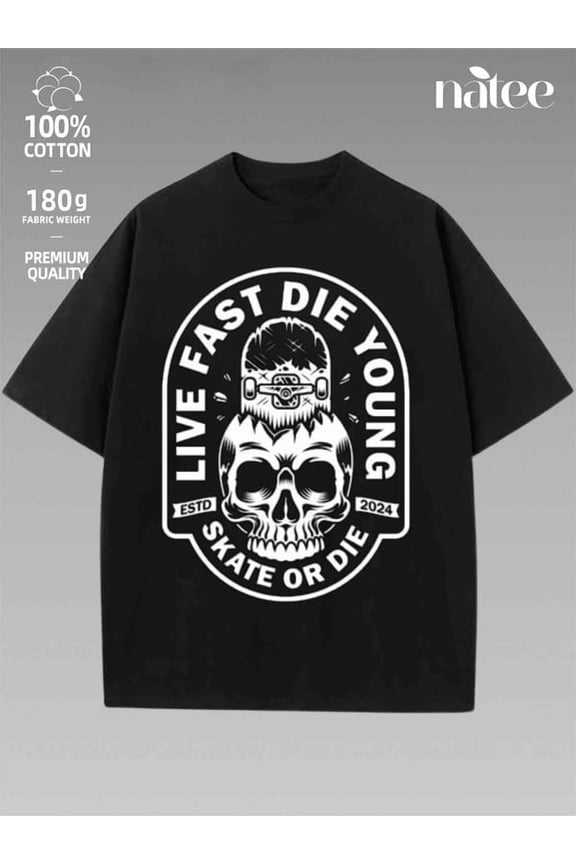 Live Fast Die Young Skateboard Skull T-shirthalloween t-shirt shirts clothes tee tshirts clothes men t shirts high guality graphic for men cartoon youth graphic tees men streetw