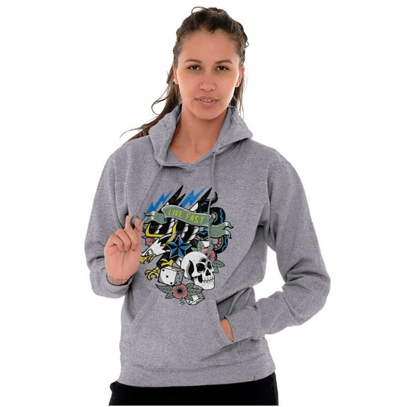 Live Fast Eagle Skull Dice Tattoo Hoodie Sweatshirt Women Men Brisco Brands L