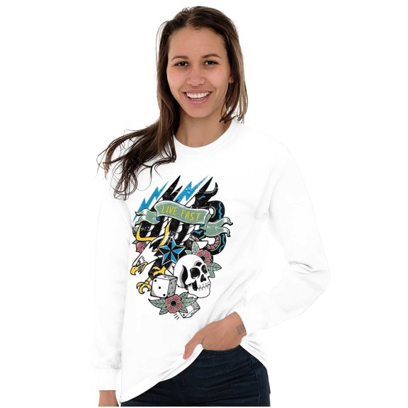 Live Fast Eagle Skull Dice Tattoo Long Sleeve TShirt Men Women Brisco Brands S