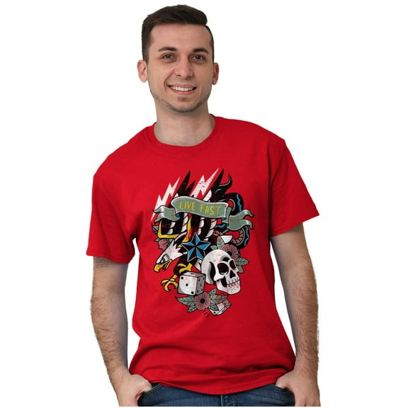 Live Fast Eagle Skull Dice Tattoo Plus Size Crewneck Graphic Tee Shirt Brisco Brands 3X