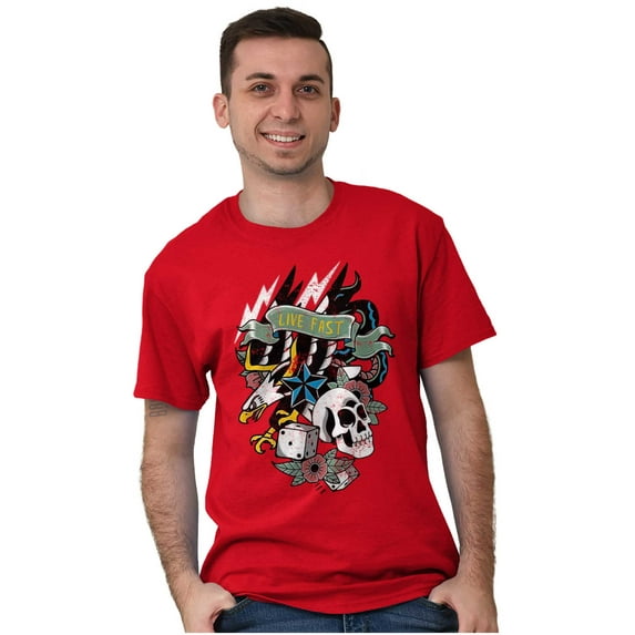 Live Fast Eagle Skull Dice Tattoo Plus Size Crewneck Graphic Tee Shirt Brisco Brands 5X
