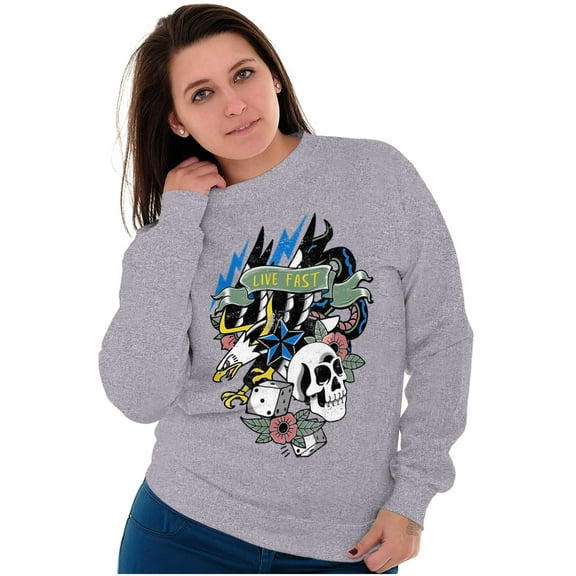 Live Fast Eagle Skull Dice Tattoo Sweatshirt for Men or Women Brisco Brands L