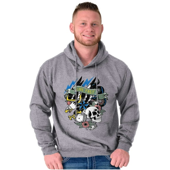 Live Fast Eagle Skull Dice Tattoo Unisex Plus Fleece Graphic Hoodie Brisco Brands 3X