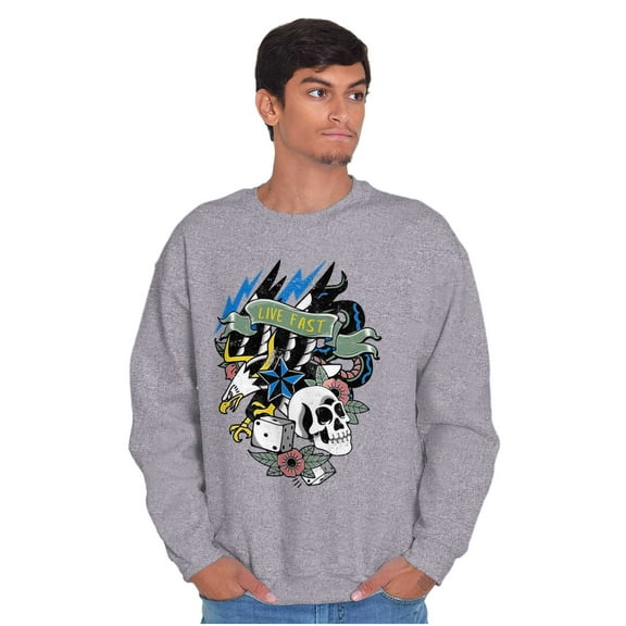 Live Fast Eagle Skull Dice Tattoo Unisex Plus Fleece Graphic Sweatshirt Brisco Brands 4X