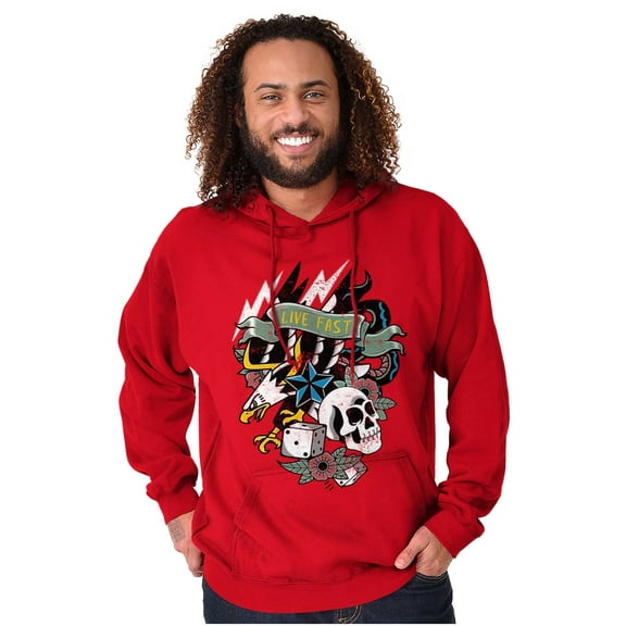 Live Fast Eagle Skull Dice Tattoo Unisex Plus Fleece Graphic Hoodie Brisco Brands 5X