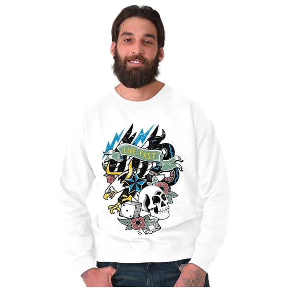 Live Fast Eagle Skull Dice Tattoo Unisex Plus Fleece Graphic Sweatshirt Brisco Brands 2X