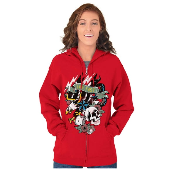 Live Fast Eagle Skull Dice Tattoo Zip Up Hoodie Men's Women's Brisco Brands M