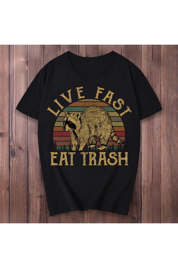 Live Fast Eat Trash Raccoon Sunset Vintage T-Shirt, Funny Raccoon Shirt, Trash Panda Tee, Animal Meme Shirt, Retro Sunset Graphic Tee, Cute Wildlife Gift Shirt
