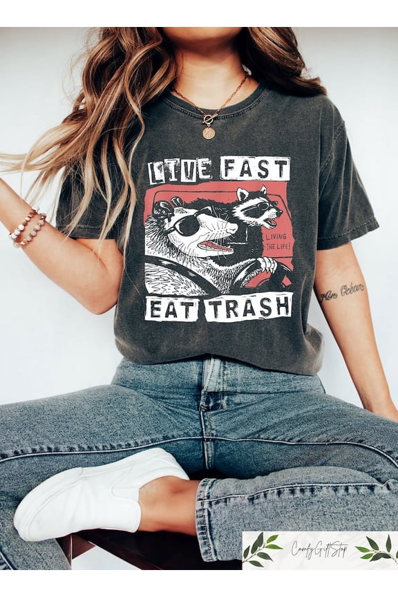 Live Fast Eat Trash Tshirt, Racoon Meme Sweatshirt, Funny Racoon Sweater, Funny Trash Panda Shirt, Racoon Shirt, Funny Animal Gift TH220570