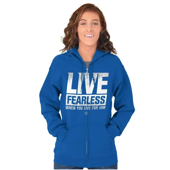 Live Fearless For Jesus Christian Zip Up Hoodie Men's Women's Brisco Brands L
