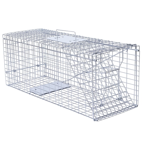 Live Feral Cat Trap, 33-Inch Humane Cat Cage, Foldable Live Cat Trap with Pedal Triggers for Stray Cats, Raccoons, Squirrels, Skunks, Catch and Release