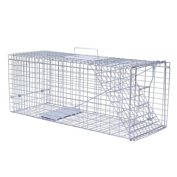 Live Feral Cat Trap, 33-Inch Humane Cat Cage, Foldable Live Cat Trap with Pedal Triggers for Stray Cats, Raccoons, Squirrels, Skunks, Catch and Release