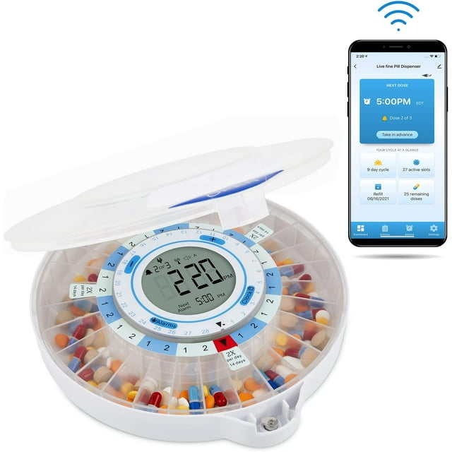 Live Fine Smart Automatic Pill Dispenser with Wifi- Frosted Lid
