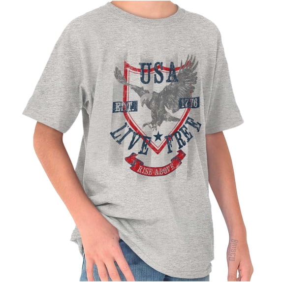 USA Live Free American Bald Eagle Crewneck T Shirts Boy Girl Teen Brisco Brands L