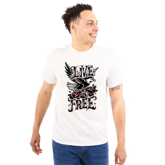 Live Free Eagle and Roses Tattoo Plus Size Crewneck Graphic Tee Shirt Brisco Brands 5X