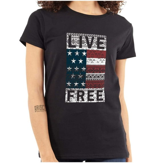 Live Free Geometric American Flag USA Womens Slim Fit Graphic Tee Brisco Brands M