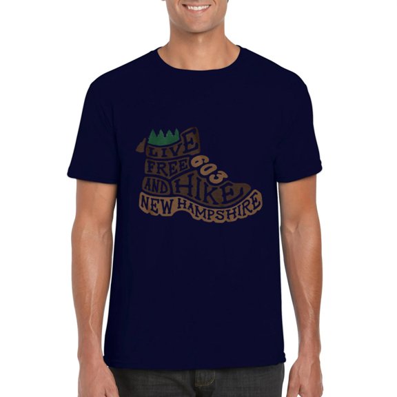 Live Free New Hampshire Hiking Boot Outdoor Adventure State Graphic T-Shirt, for men & women, up to size 5XL
