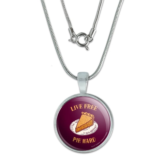 Live Free Pie Hard Funny Humor 0.75" Pendant with Sterling Silver Plated Chain