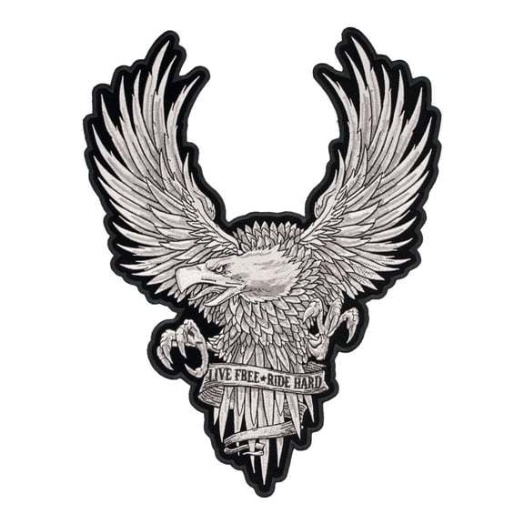 Live Free Ride Hard White Subdued Eagle Patch, Large Size.