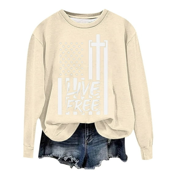 Live Free Sweatshirts for Women Freedom Letter Print Classic Fit Pullover Long Sleeve Crew Neck Lightweight Tops