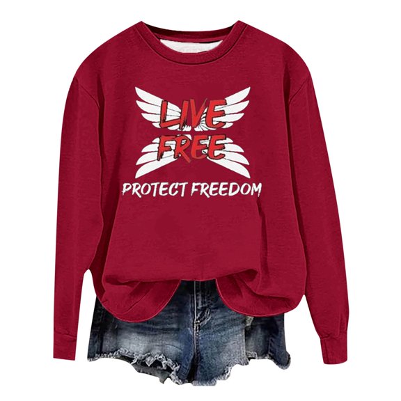 Live Free Sweatshirts for Women Freedom Letter Print Classic Fit Pullover Long Sleeve Crew Neck Lightweight Tops