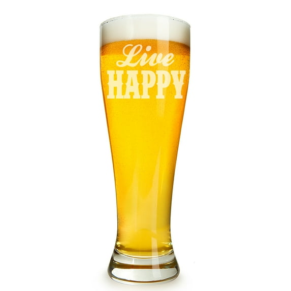 Live Happy Engraved 16 ounce Beer Glass Pilsner