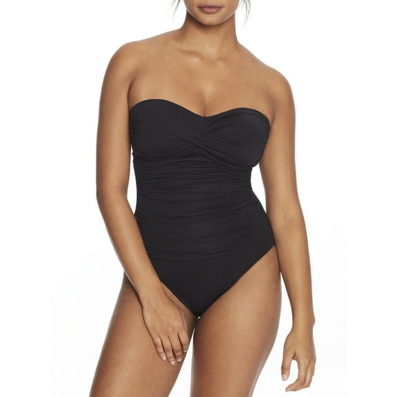Anne Cole Women's Twist Front Shirred One Piece Swimsuit, Black, 14