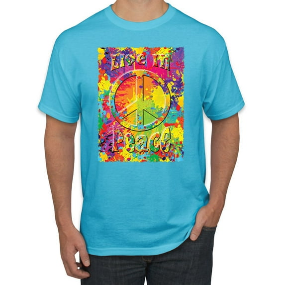 Live In Peace Paint Peace Logo Pop Culture Men's Graphic T-Shirt, Light Turquoise, 2XL