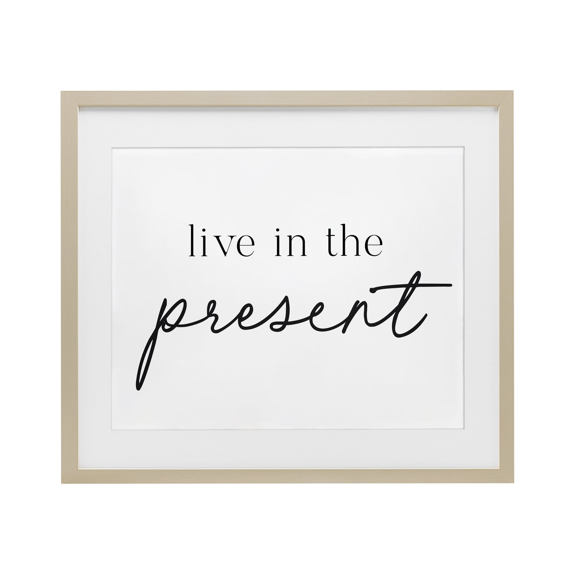 Live In The Present Birch Framed Print Under Glass, design by Lettered and Lined