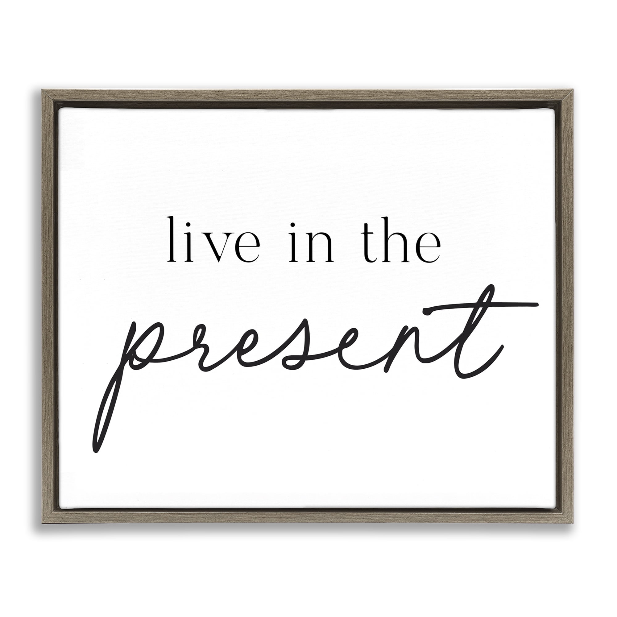 Live In The Present Brown Framed Floater Canvas Wall Art, design by Lettered and Lined