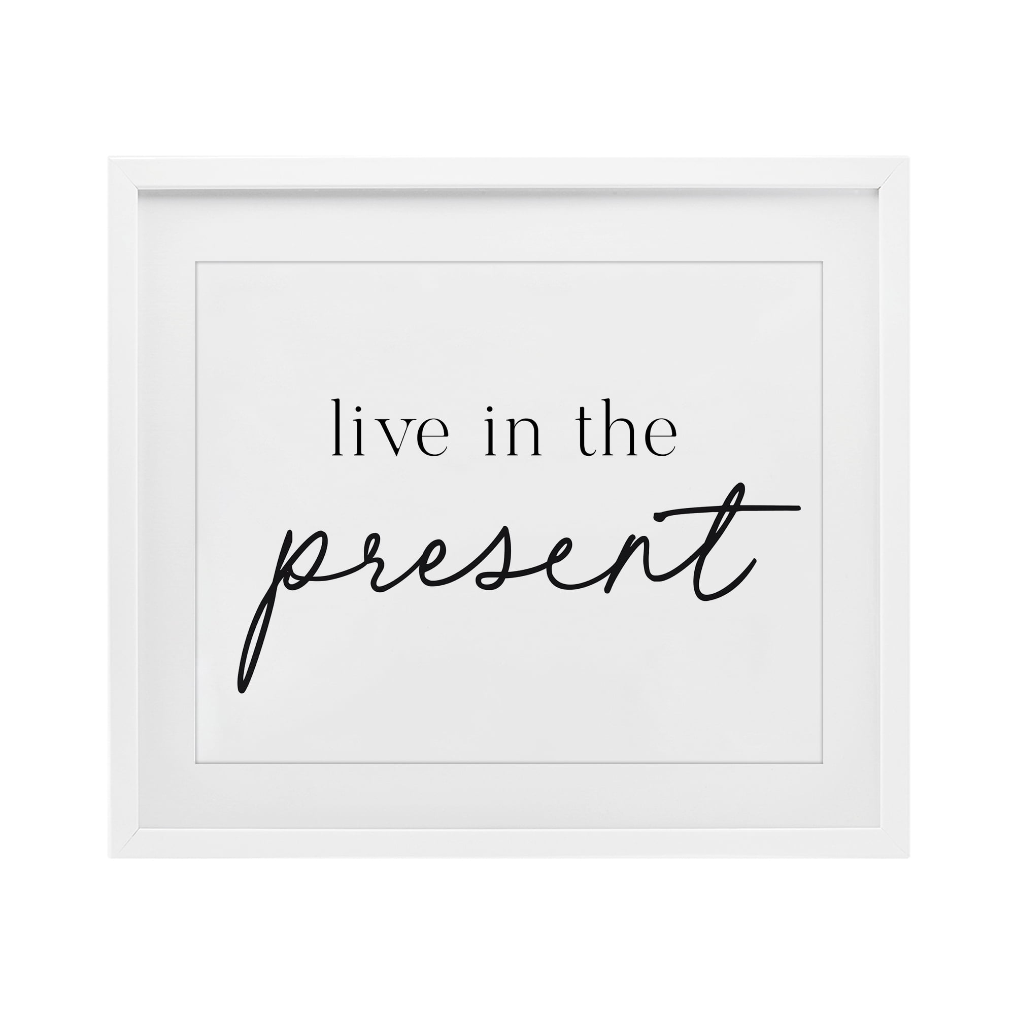 Live In The Present White Framed Print Under Glass, design by Lettered and Lined