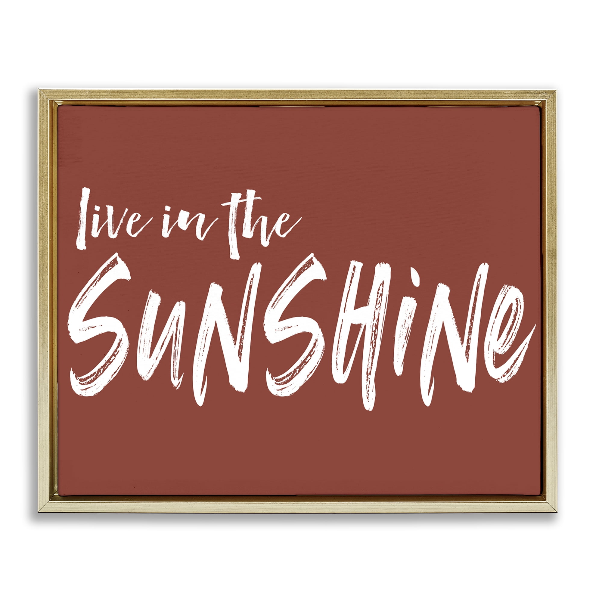 Live In The Sunshine Brown Gold Framed Floater Canvas Wall Art, design by Lettered and Lined