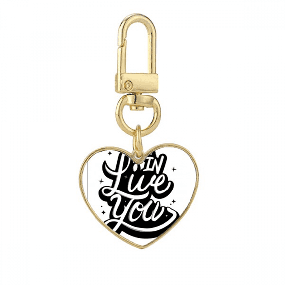 Live In You Quote Handwrite Gold Heart Keychain Metal Keyring Holder