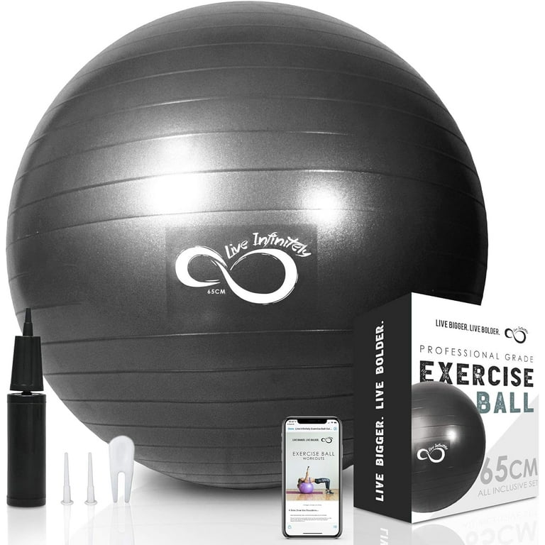 Live Infinitely Exercise Ball Extra Thick Workout Pregnancy Ball Chair for Home Workout Black 65cm