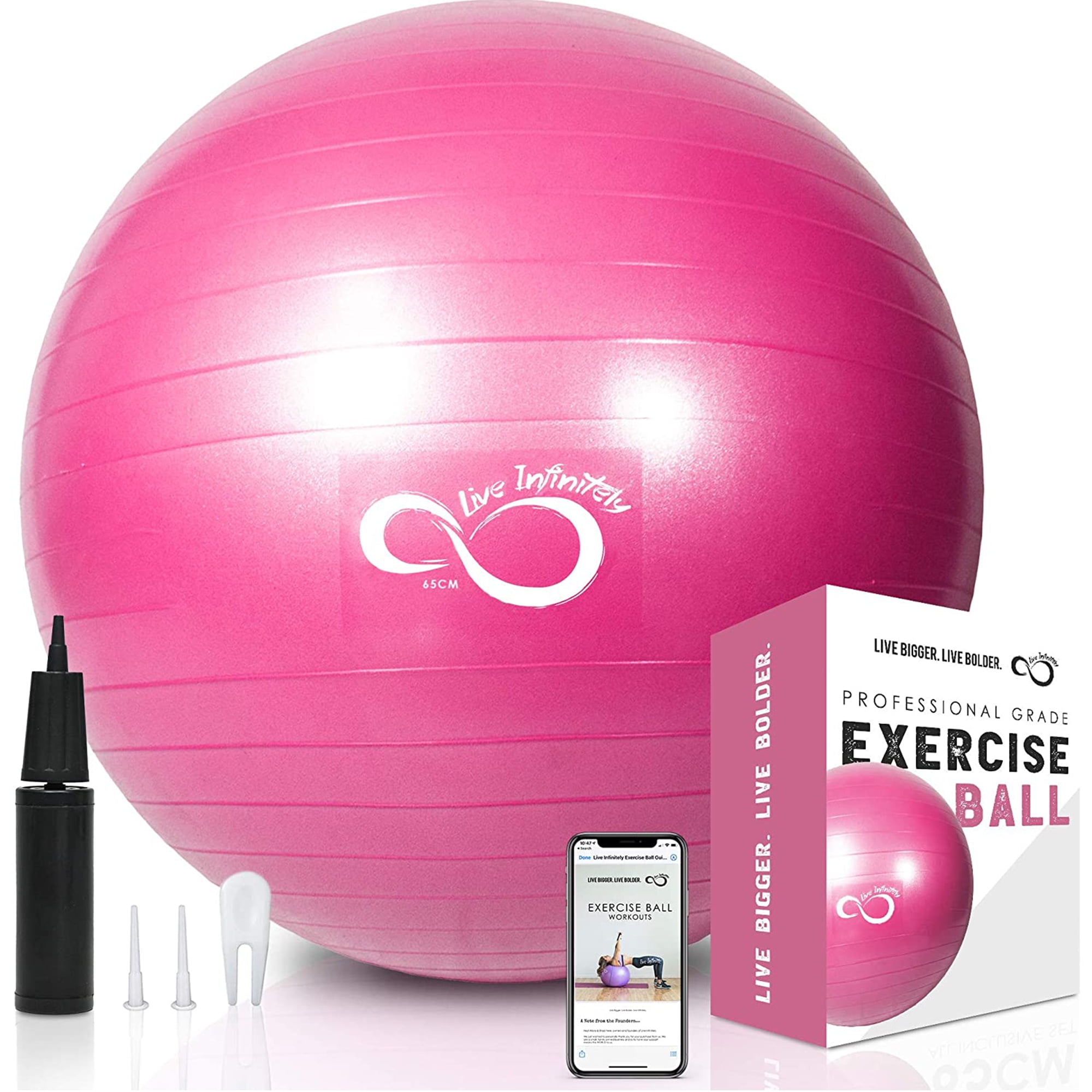Live Infinitely Exercise Ball Extra Thick Workout Pregnancy Ball Chair for  Home Workout (Pink, 65cm)