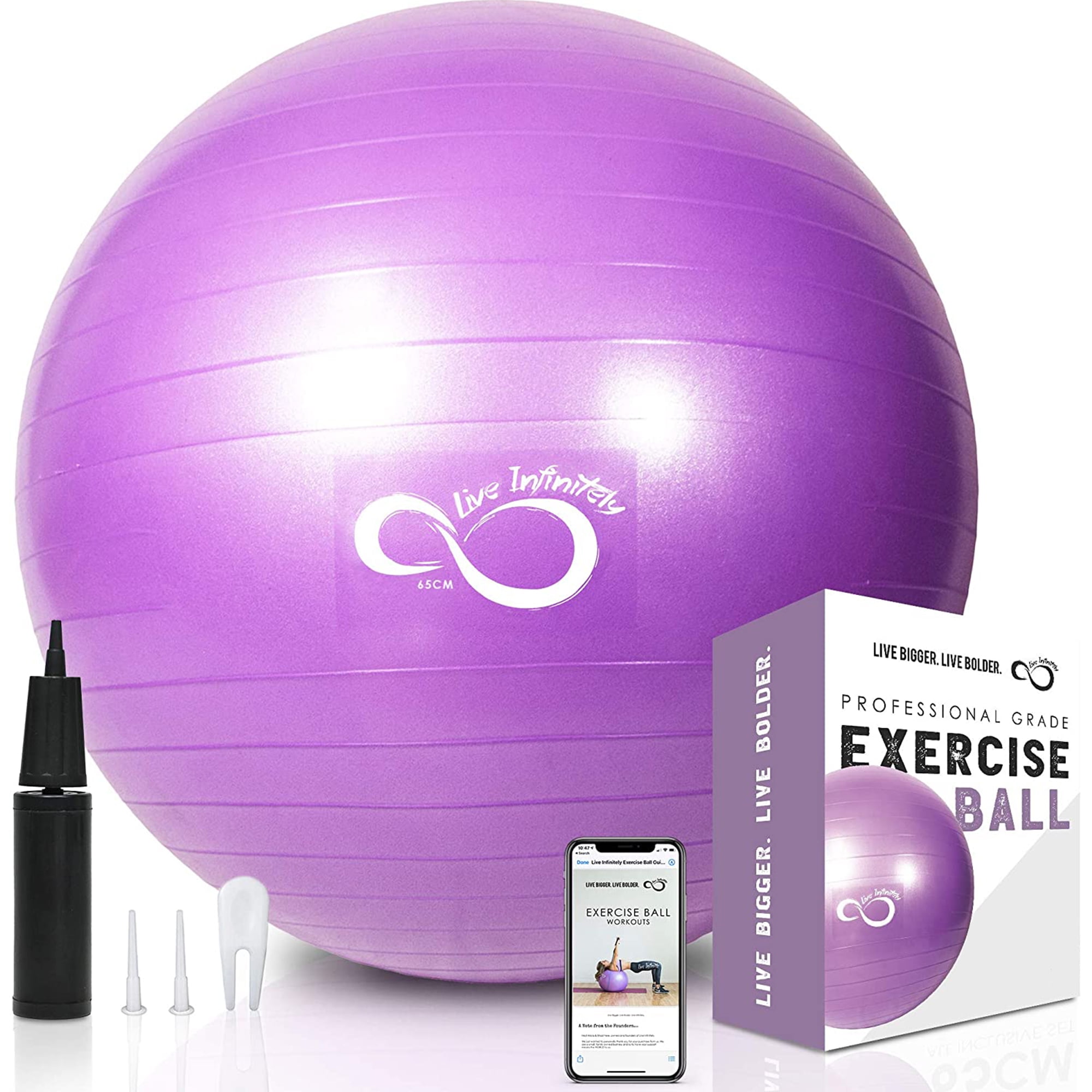 Athletic Works 65cm Yoga Ball, Anti-Burst, Exercises Poses Embossed 