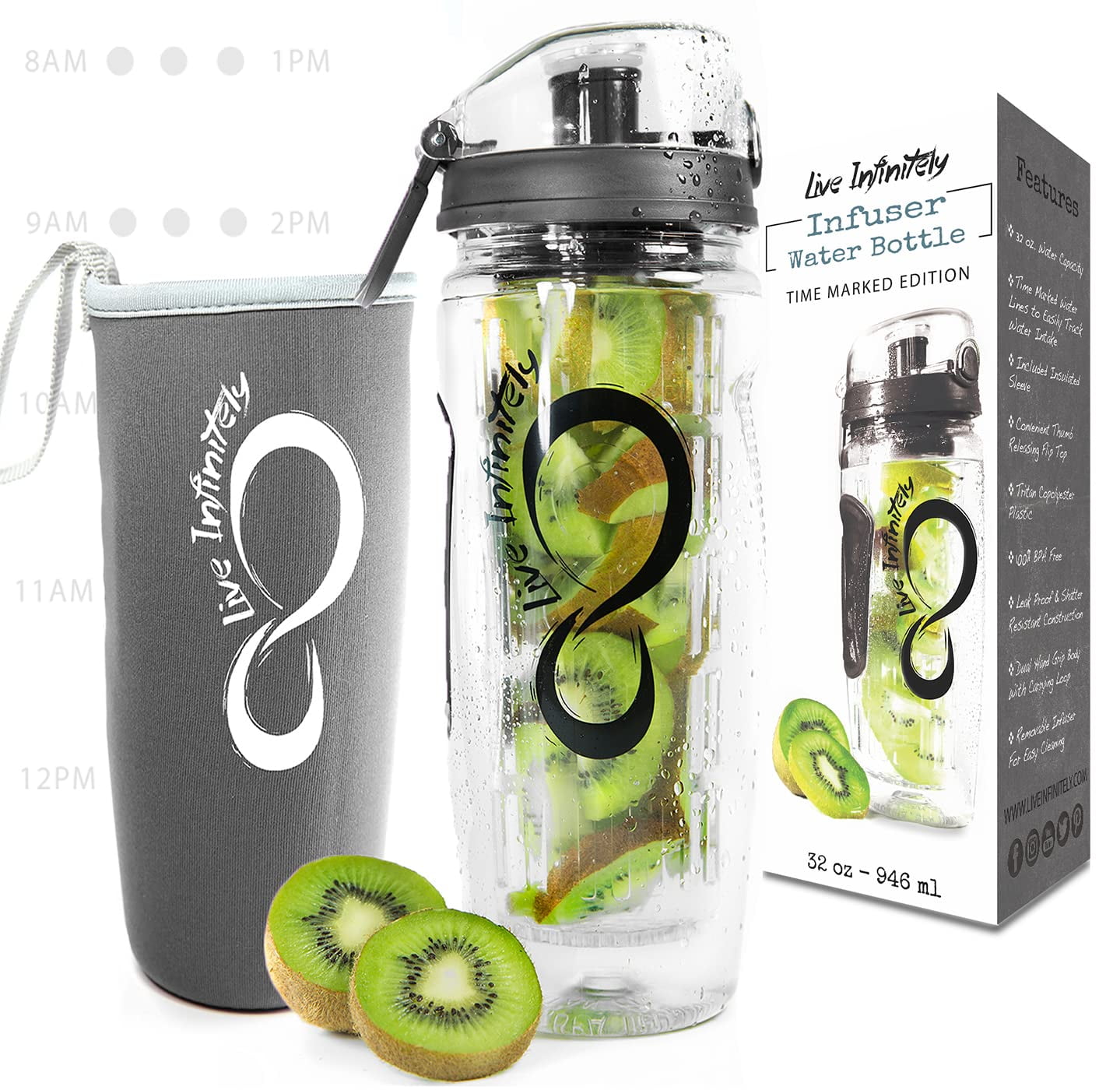 Live Infinitely Fruit Infuser Water Bottle with Time Marker, Insulation