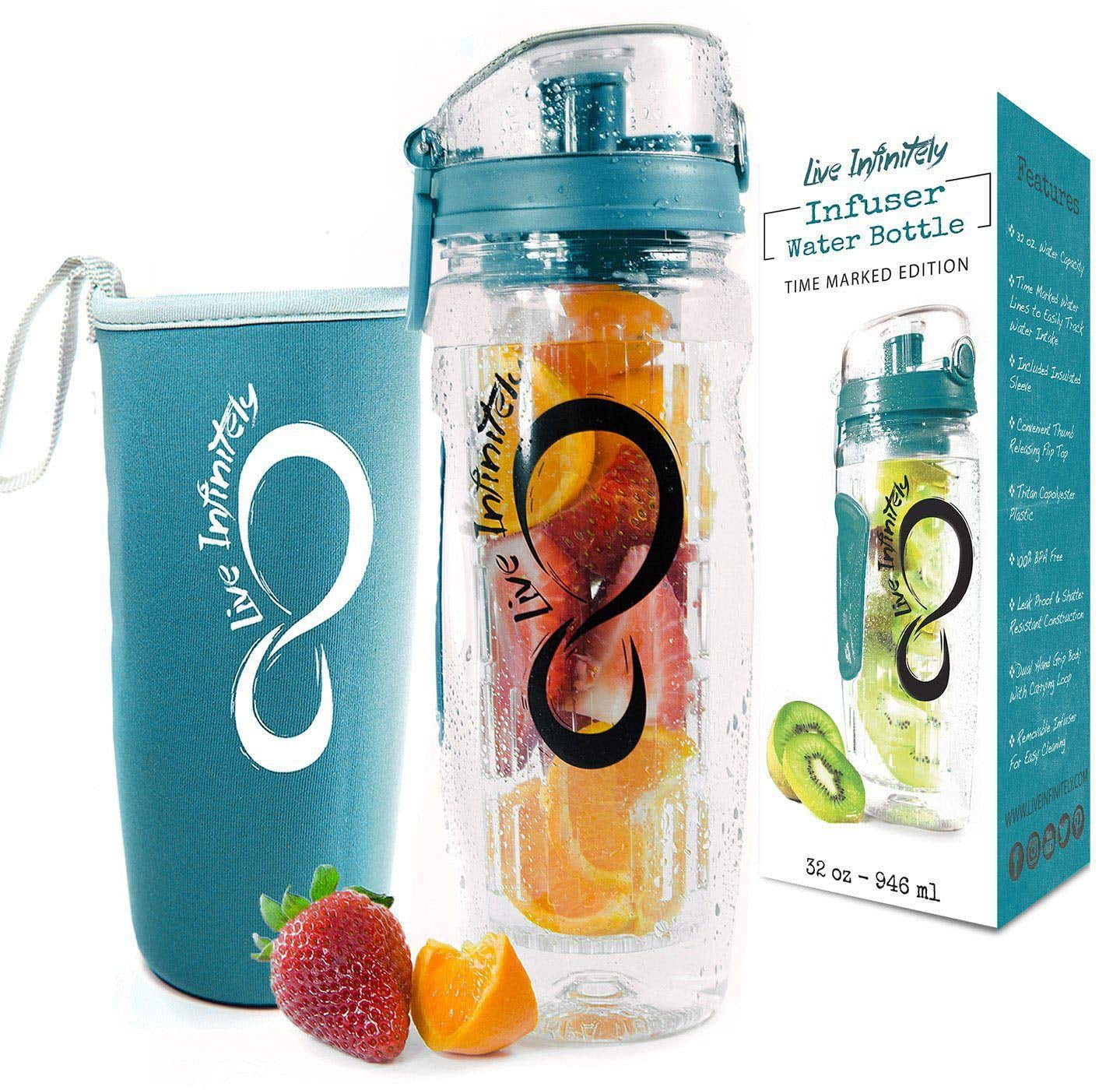 Live Infinitely Fruit Infuser Water Bottle with Time Marker, Insulation