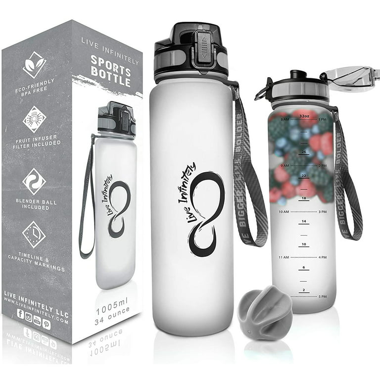 Live Infinitely Fruit Infuser Water Bottle with Time Marker, Insulation Sleeve, and Recipe eBook 32 oz Purple