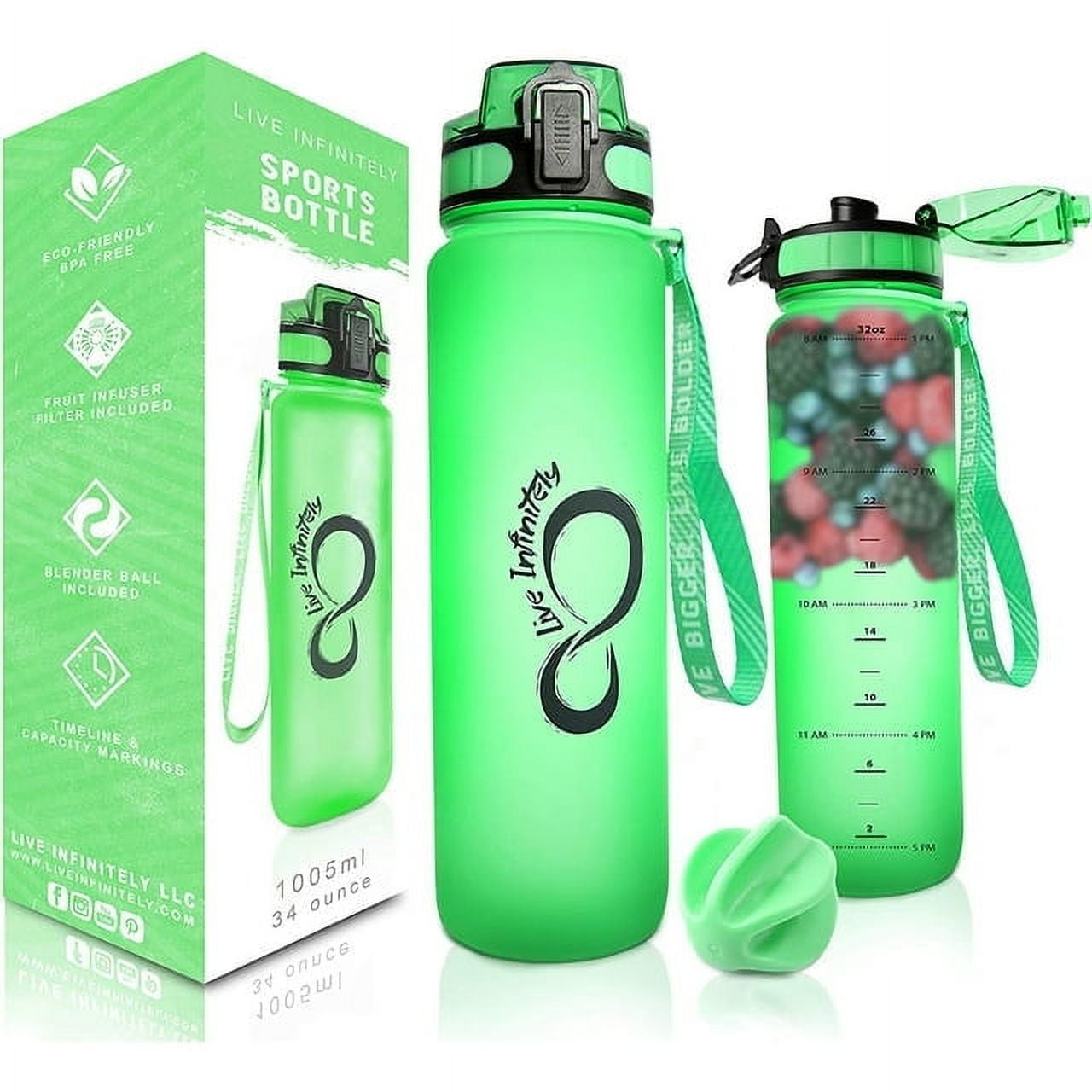 Live Infinitely 34 Oz Gym Water Bottle with Time Marker, Fruit