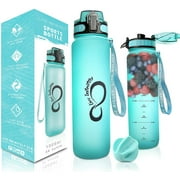 Live Infinitely Gym Water Bottle with Time Marker Fruit Infuser and Shaker 34 Oz Teal