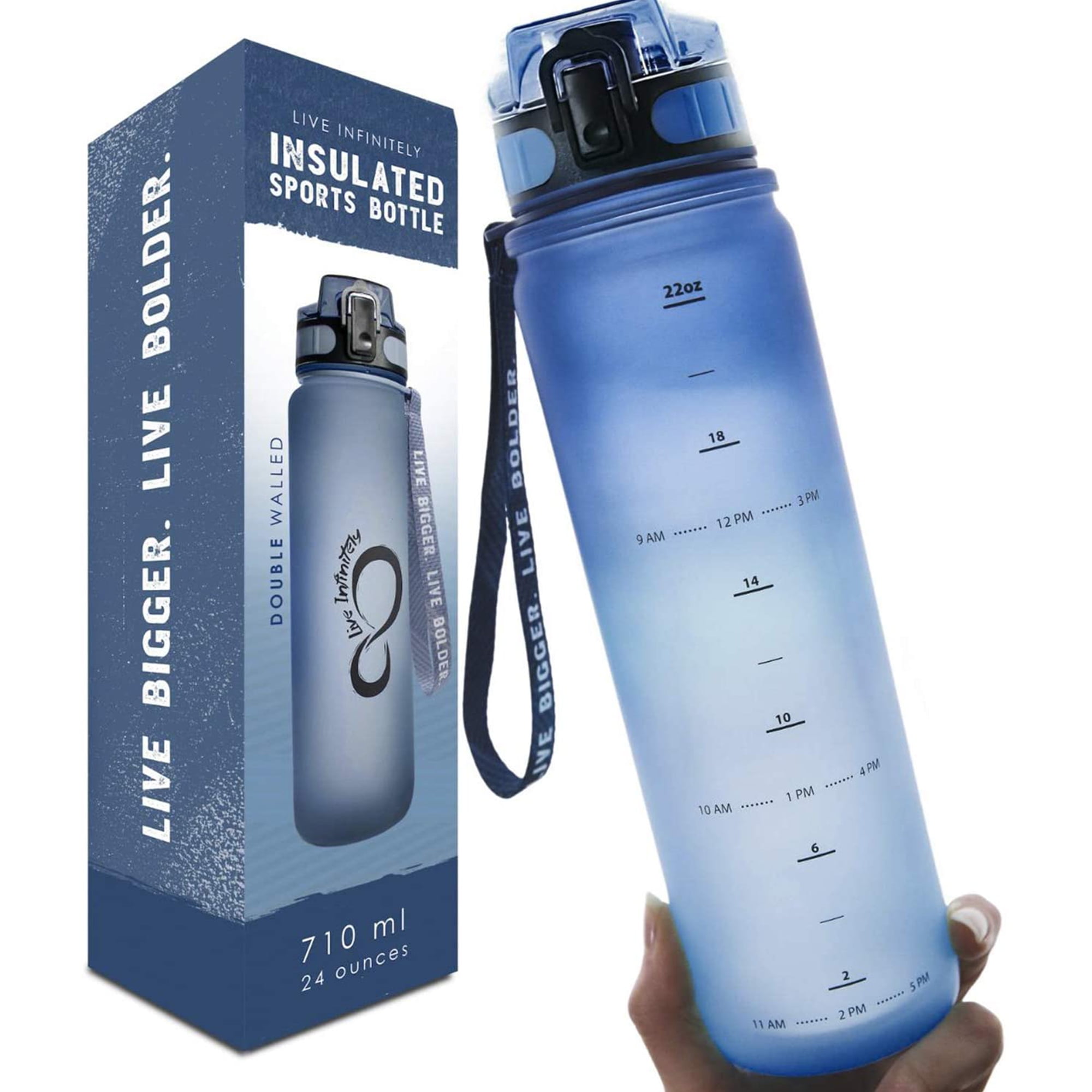 Live Infinitely Insulated Water Bottle with Time Marker BPAFree 24 Oz