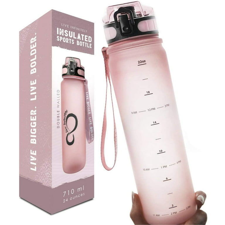 Live Infinitely Insulated Water Bottle with Time Marker BPA-Free 24 oz Rose