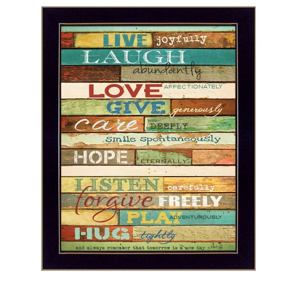 Trendy Decor4U "Live Joyfully" By Marla Rae, Printed Wall Art, Ready To Hang Framed Poster, Black Frame - Finish:Multi,Size:10"L x 1"W x 14"H-Finish:Multi,Size:20"L x 1"W x 26"H