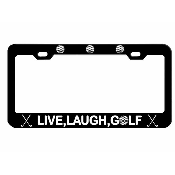 Live, Laugh, Golf Motivational Style Metal License Plate Frame/Car Accessories Car Tag Holder Cover (Black/White)