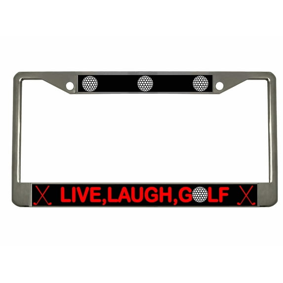 Live, Laugh, Golf Motivational Style Metal License Plate Frame/Car Accessories Car Tag Holder Cover (Chrome/Black/Red)