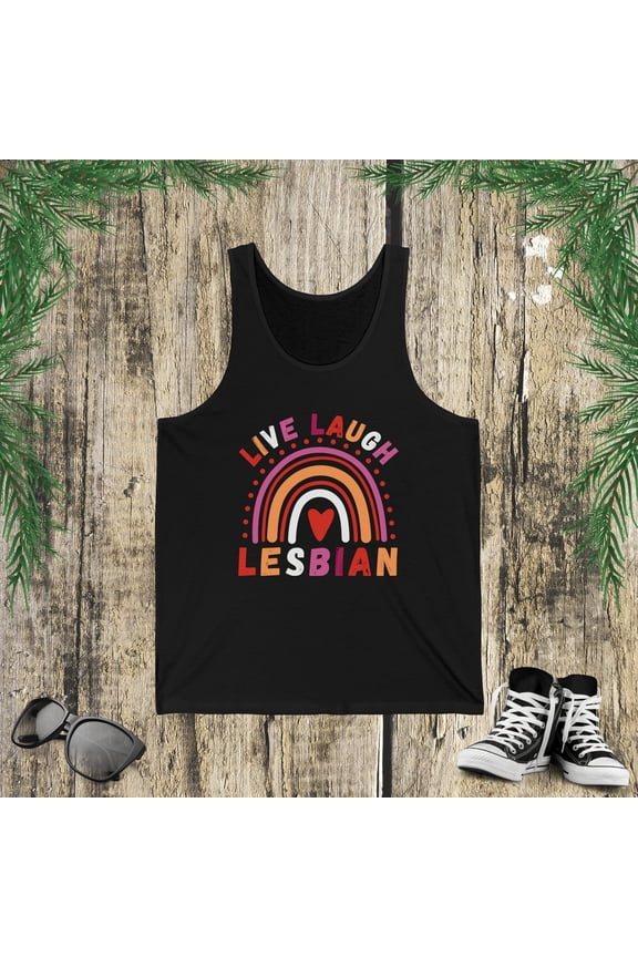 Live Laugh Lesbian pride Boho Rainbow LGBTQ Pride Month Jersey Tank